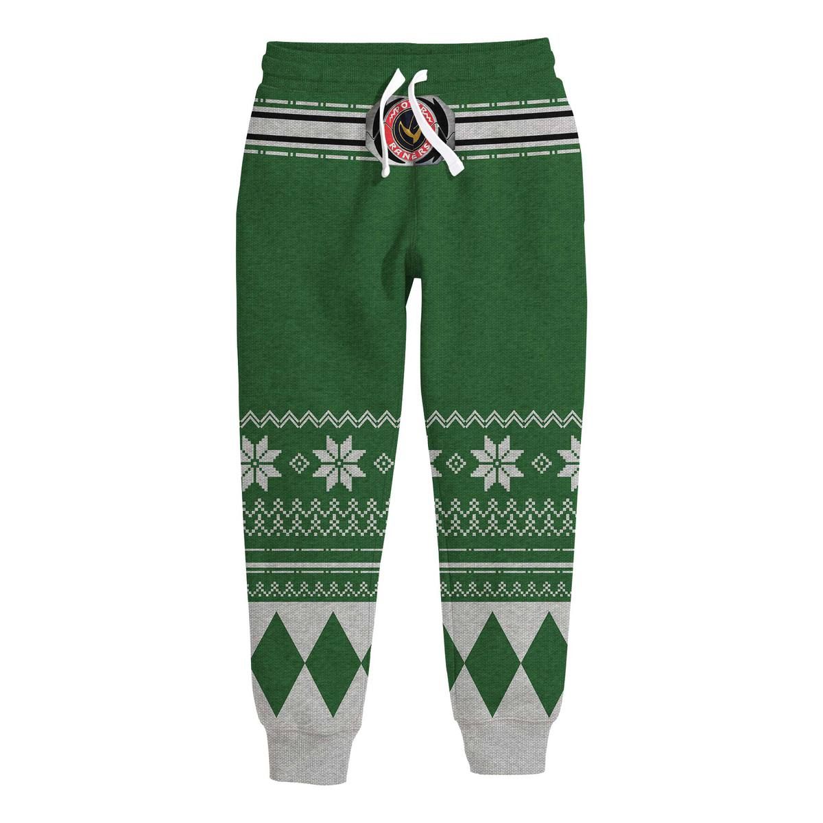 3D Mighty Morphin Power Ranger Green Ugly Christmas Custom Kid Sweatpants