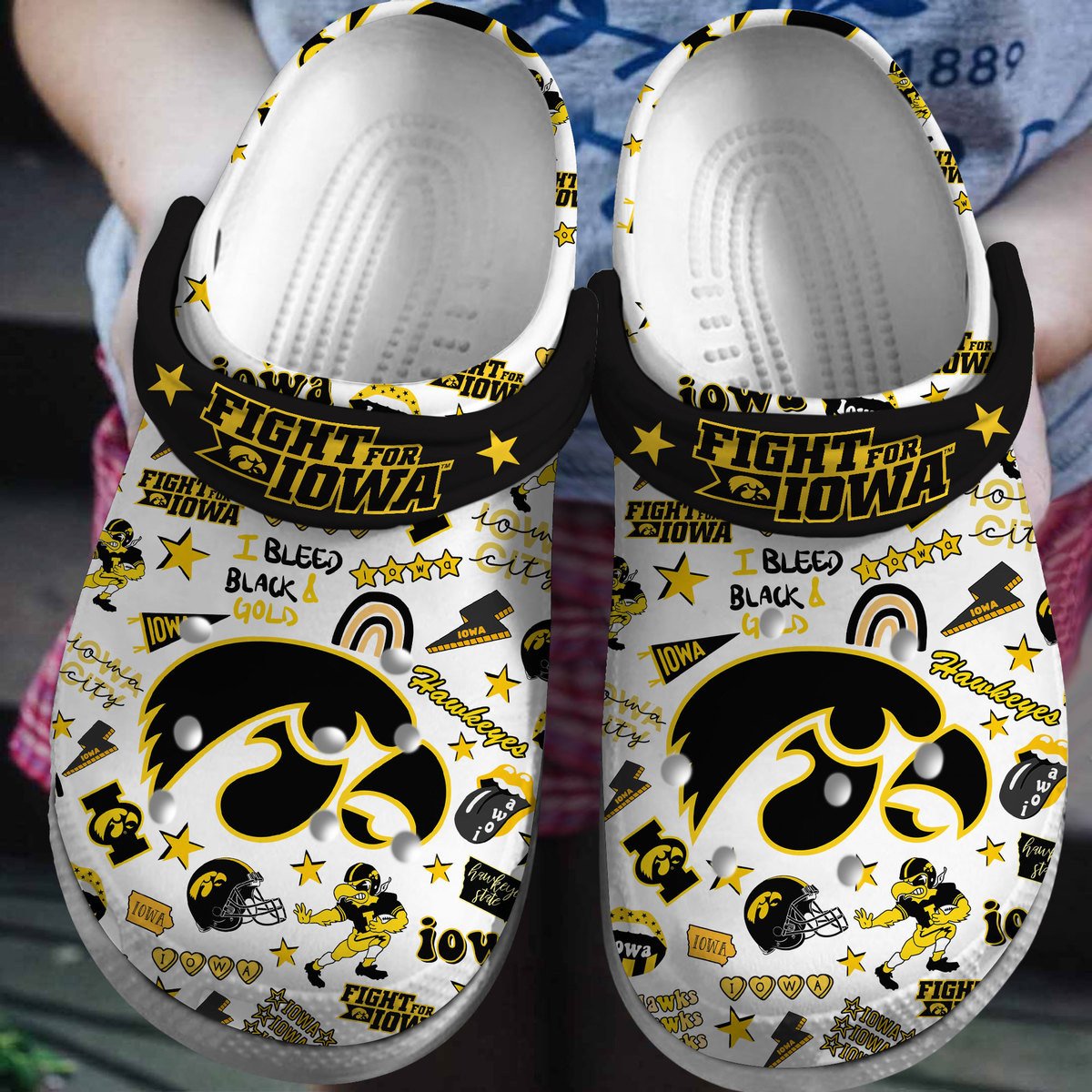 Iowa Hawkeyes NCAA Sport Crocss Crocband Clogs Shoes Comfortable For Men Women and Kids