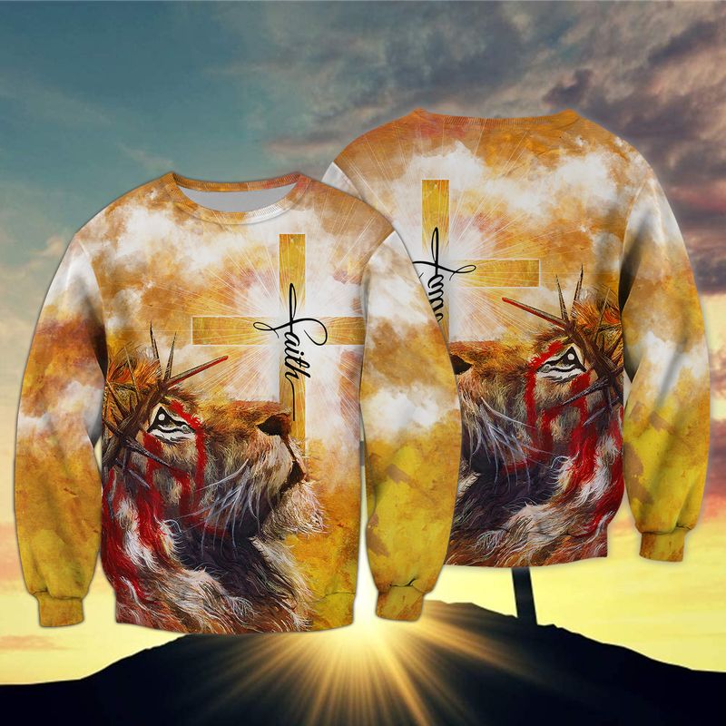 The Light Of Faith Cross And Lion 3D Full Print Sweatshirt