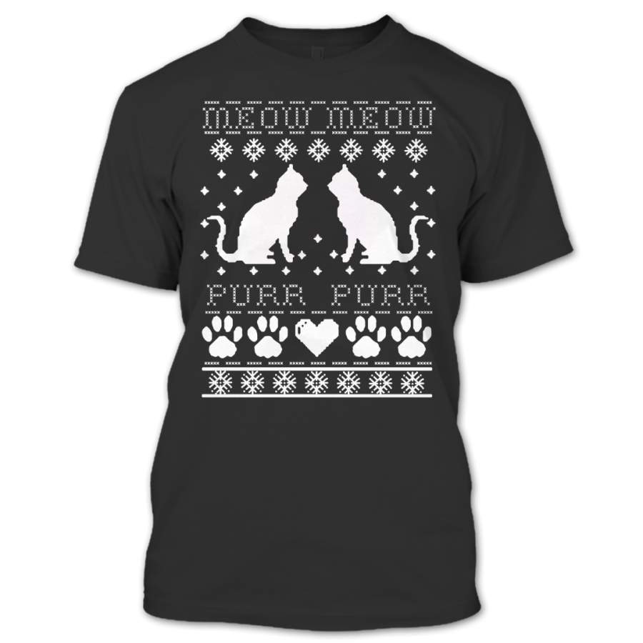 Cat meowing and purring Christmas T Shirt, Ugly Christmas Sweater T-Shirt