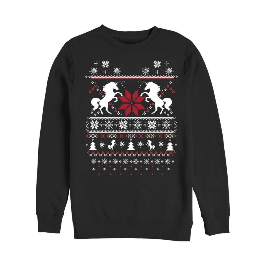 Lost Gods Men’s Ugly Christmas Unicorn  Sweatshirt Black