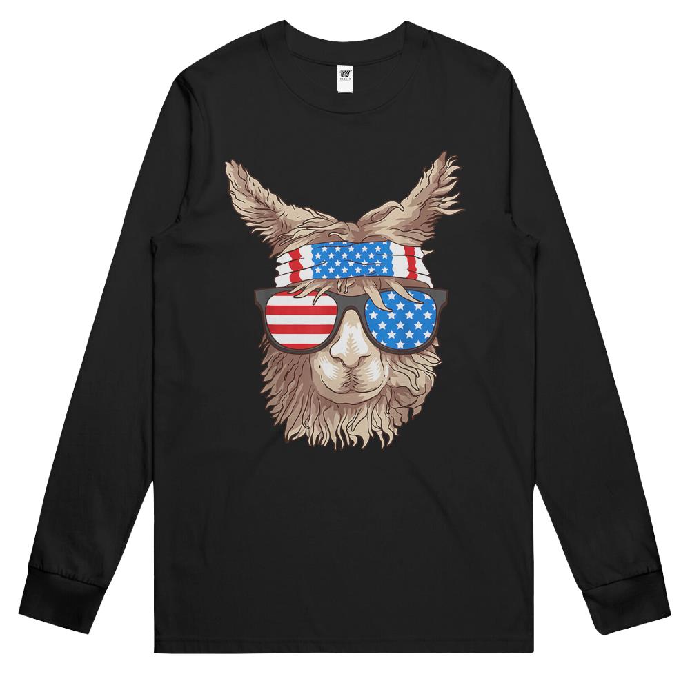 4Th July Shirts, Fourth Of July Long Sleeve T Shirts, Patriotic Shirt Womens Men, Usa Patriotic Llama Cute Animal Lovers Funny America Gift Long Sleeve T Shirts