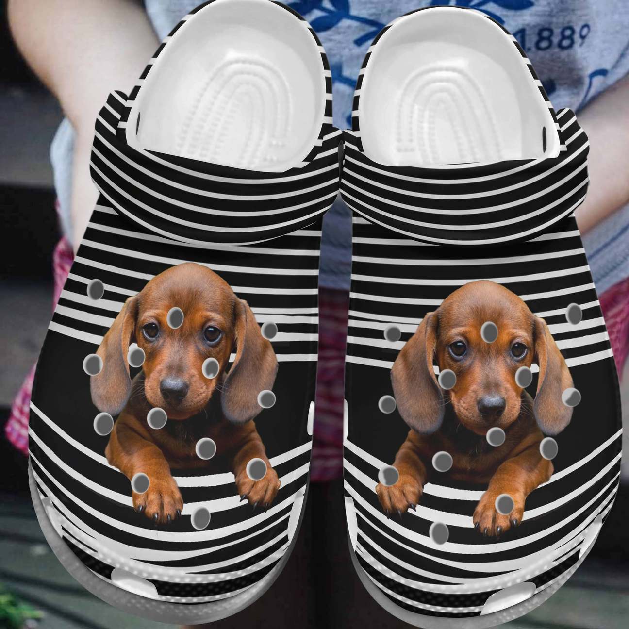 Dachshund Personalized Clog, Custom Name, Text, Color, Number Fashion Style For Women, Men, Kid, Print 3D Stripe Pattern