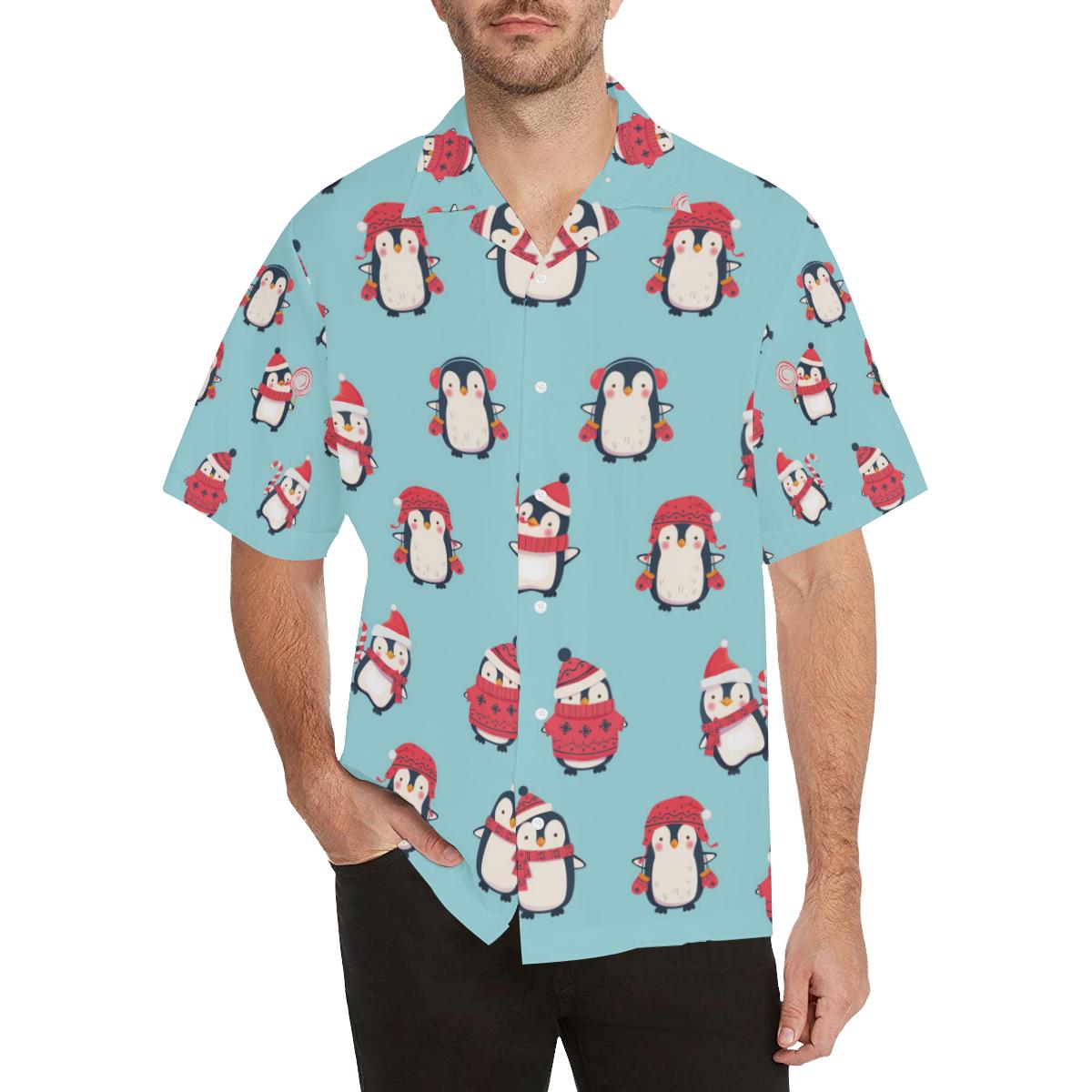 Cute penguin christmas  design pattern Men’s All Over Print Hawaiian Shirt