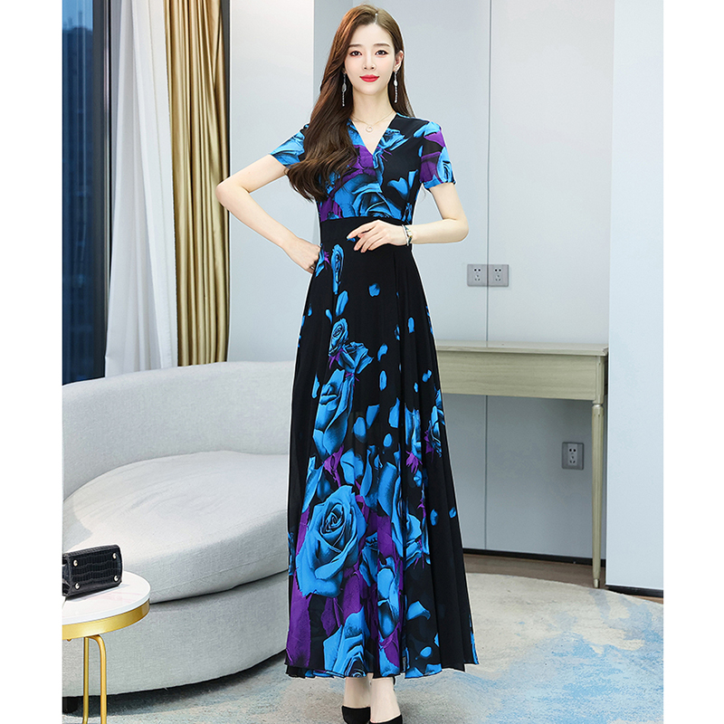 Summer Women Floral Chiffon Boho Casual Beach Sundress Elegant Bodycon Party Maxi Vestidos 2022 Korean Vintage High Waist Dress alx