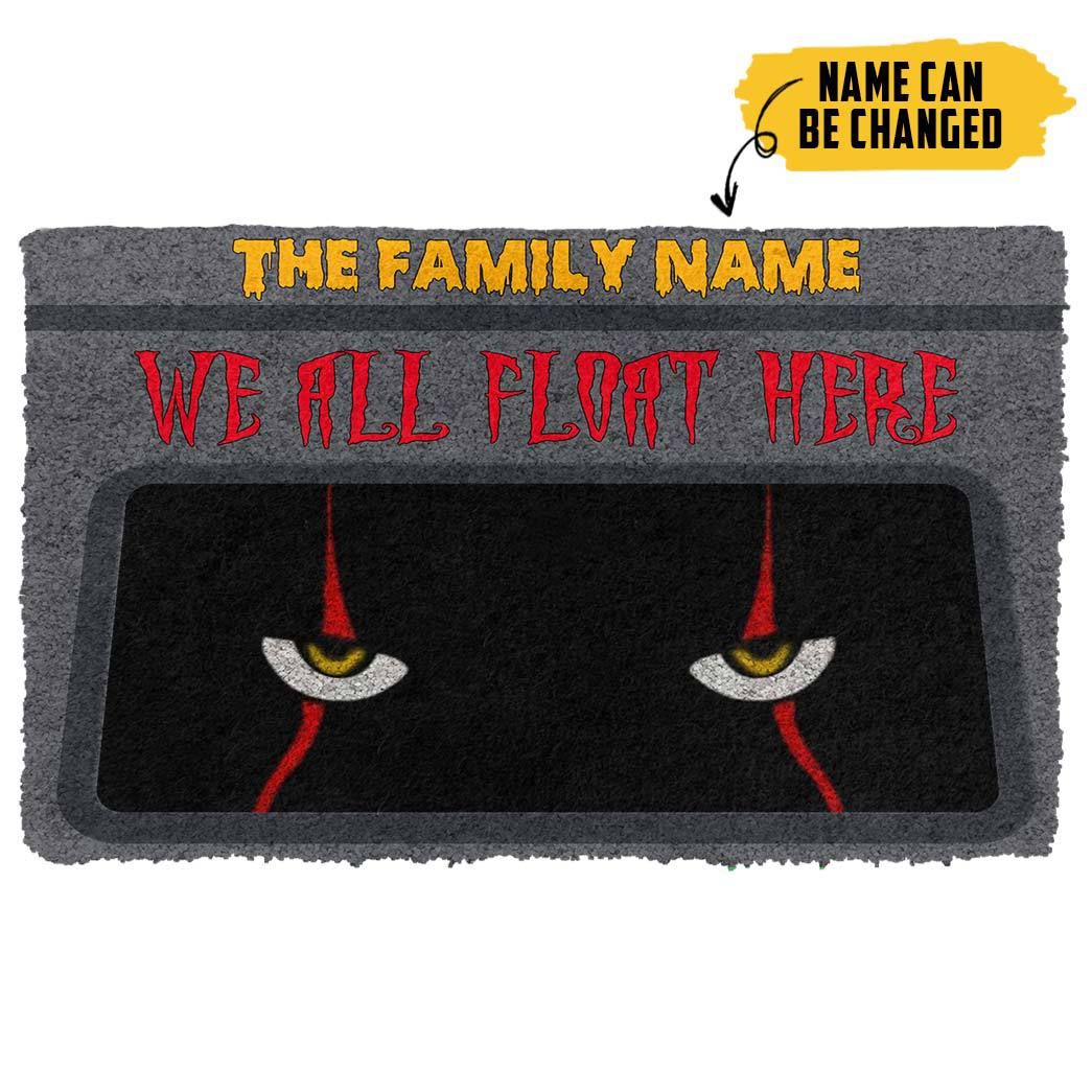 Alohazing 3D We All Float Here Halloween Custom Name Doormat