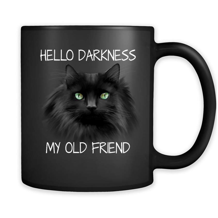 Black Cat Hello Darkness My Old Friend, Cat Lover Kitten – Full-Wrap Coffee Black Mug