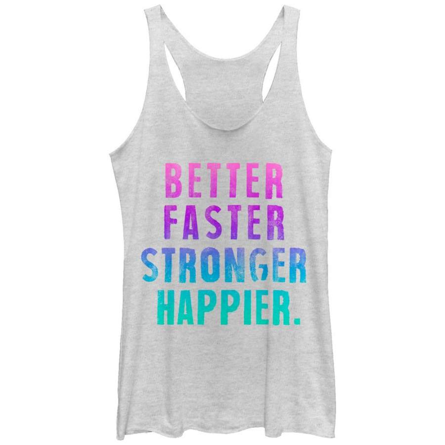 CHIN UP Women’s Better Faster Stronger Happier  Racerback Tank White Heather