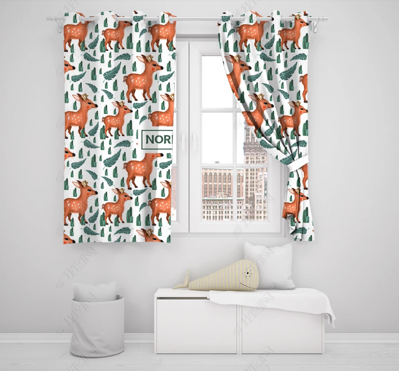 3D Hand Drawn Animal Elk Leaf Curtains And Drapes Lqh 59