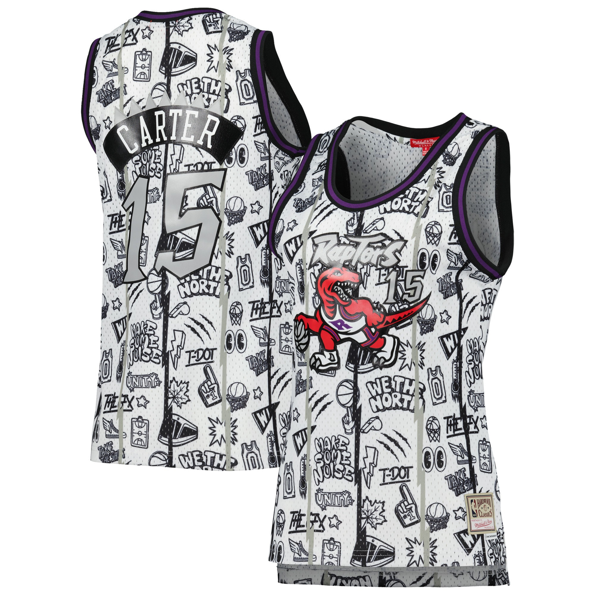 Vince Carter Toronto Raptors Mitchell & Ness Womens 1998 Doodle Swingman Jersey – White NBA