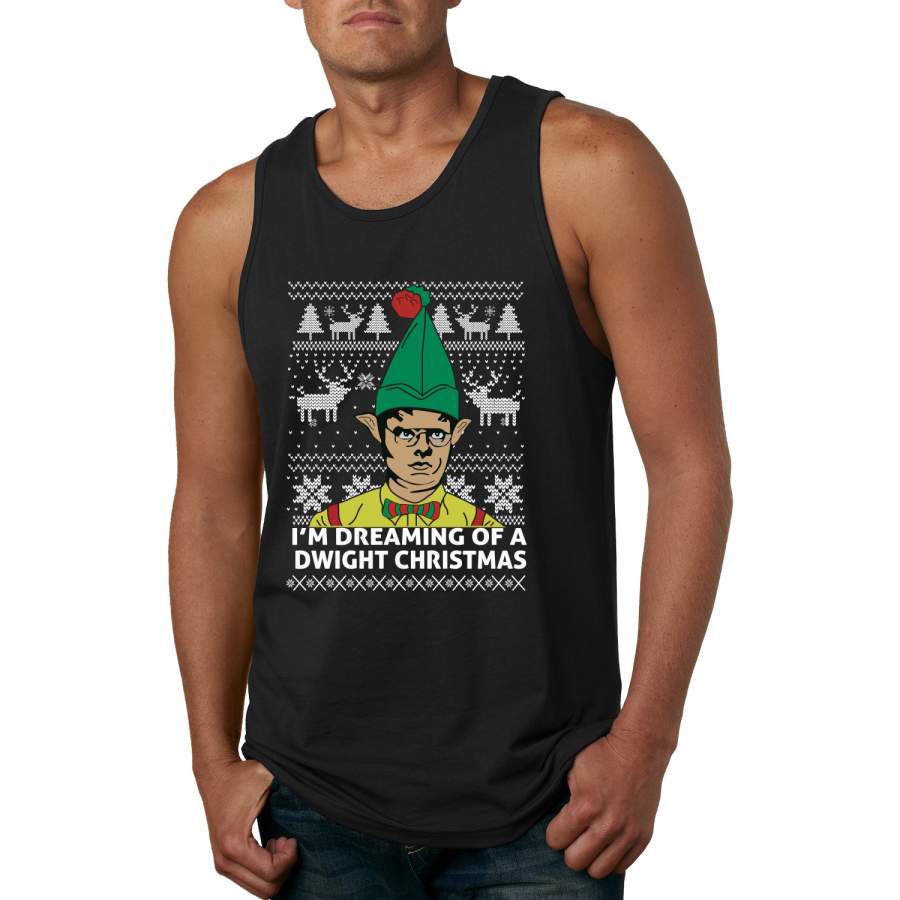 The Office Dwight Dreaming Of A Dwight Christmas Ugly Christmas Sweater Mens Graphic Tank Top