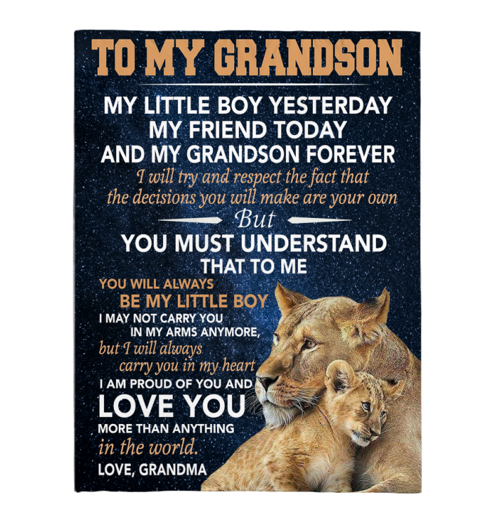 To My Grandson Little Boy Friend Proud Of You Love Gift From Grandma Lion Cozy Gift Fleece Blanket, Sherpa Blanket, Custom Blankets, Picnic Blanket, 3d Print Blanket, Blanket Sofa Bed