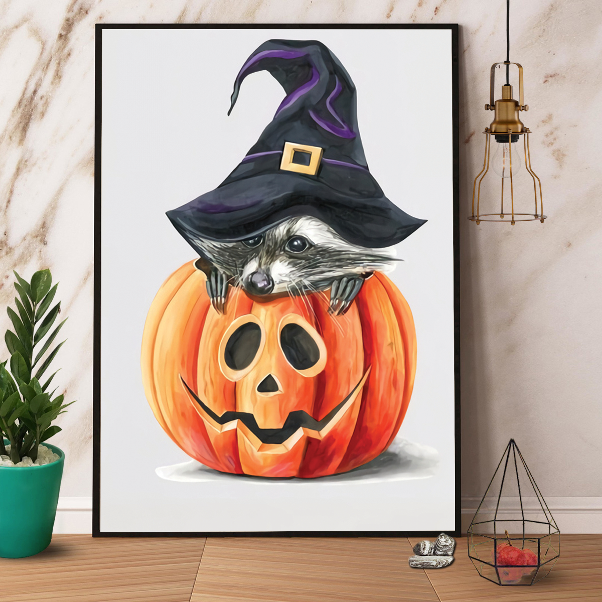 Pumpkin And Raccoon Witch Canvas And Poster, Canvas Prints, My Poster Wall, Canvas Wall Art, Wall Decor Visual Art, Halloween Gift, Happy Halloween