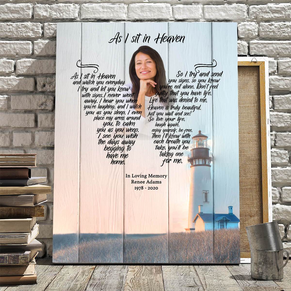 As I Sit In Heaven Sea Gem Background, Personalized Photo Memorial Poster Canvas, Gift For Family Gift for Remembrance Home Decor Wall Art Visual Art