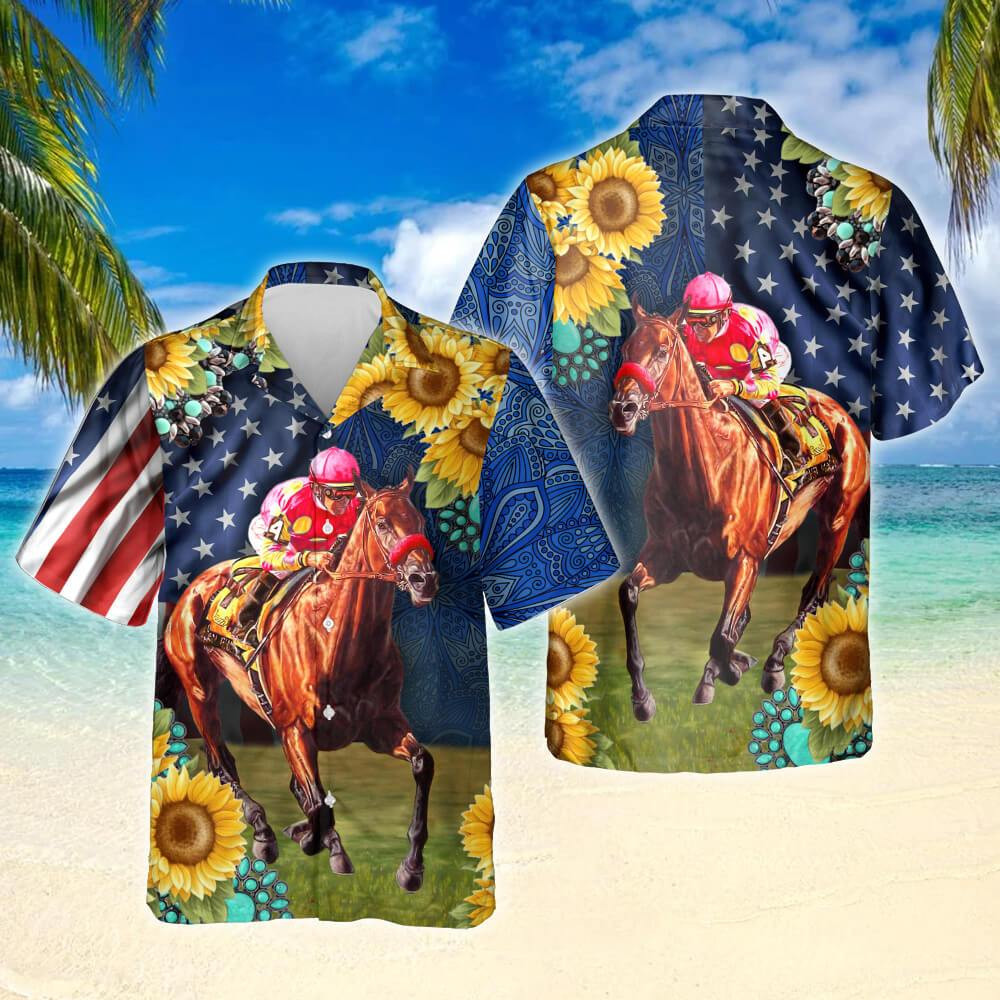 Horse Racing Sunflower Hawaii Shirt Unisex Adult Ha50382