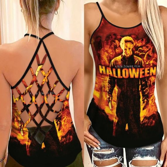 A Rob Zombie Halloween Michael Myers Killers Gift For Michael Myers Lovers Zombie Halloween Fans Criss Cross Open Back Camisole Tank Top Hg