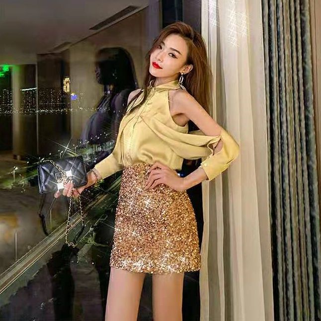 2023 Women Spring Autumn New Skirt Suits Female Off-shoulder Loose Shirts + High Waist A-line Skirts Ladies 2 Piece Sets C157 alx