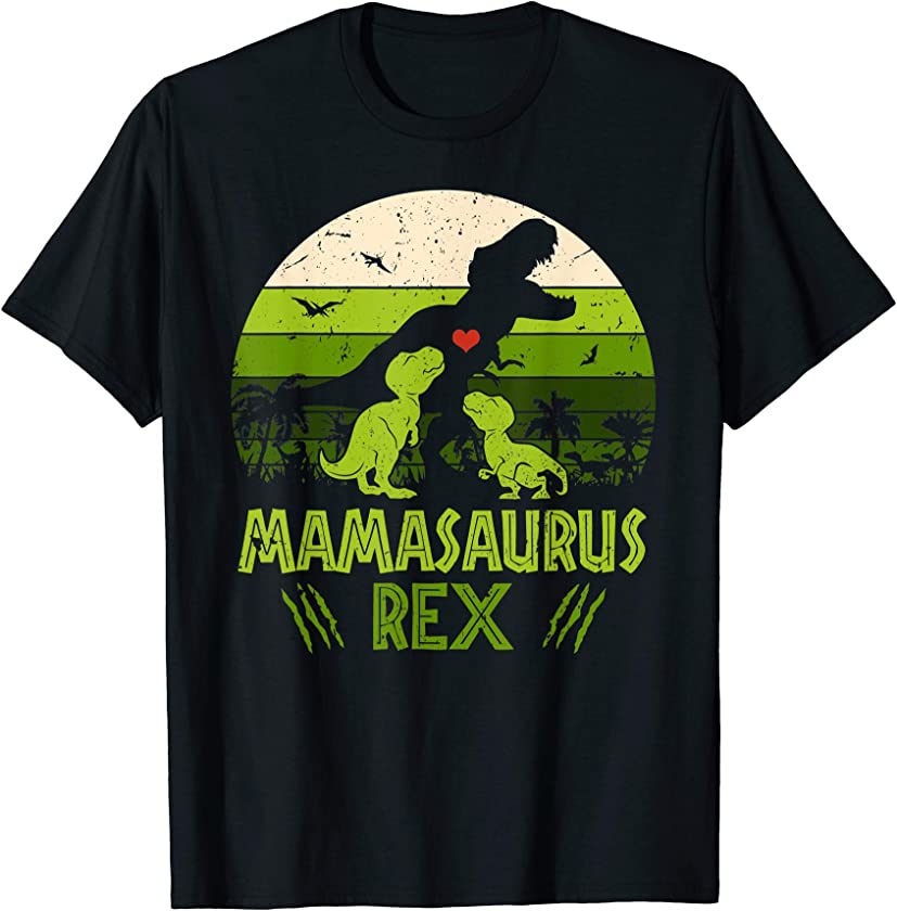 Vintage Retro 2 Kids Mamasaurus Dinosaur Lover Gift T-Shirt