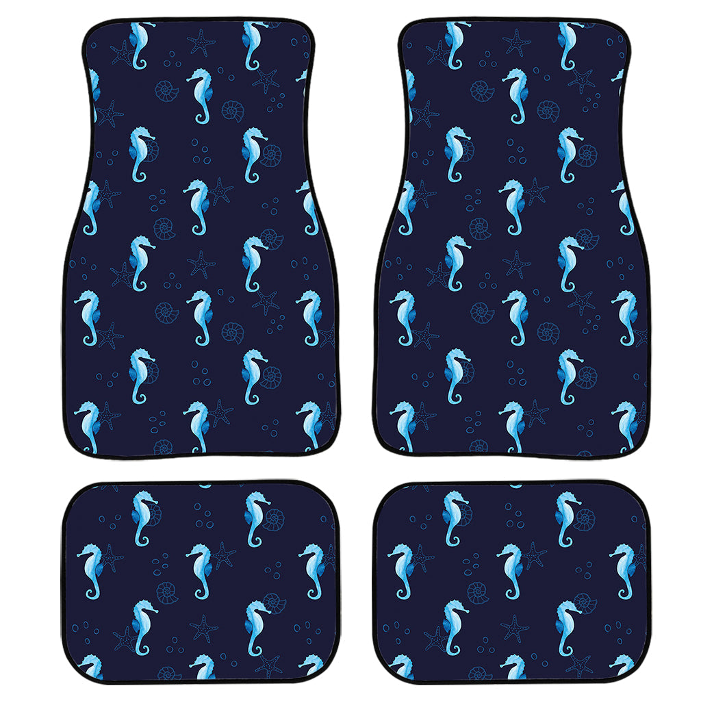 Blue Seahorse Pattern Print Front And Back Car Floor Mats, Front Car Mat