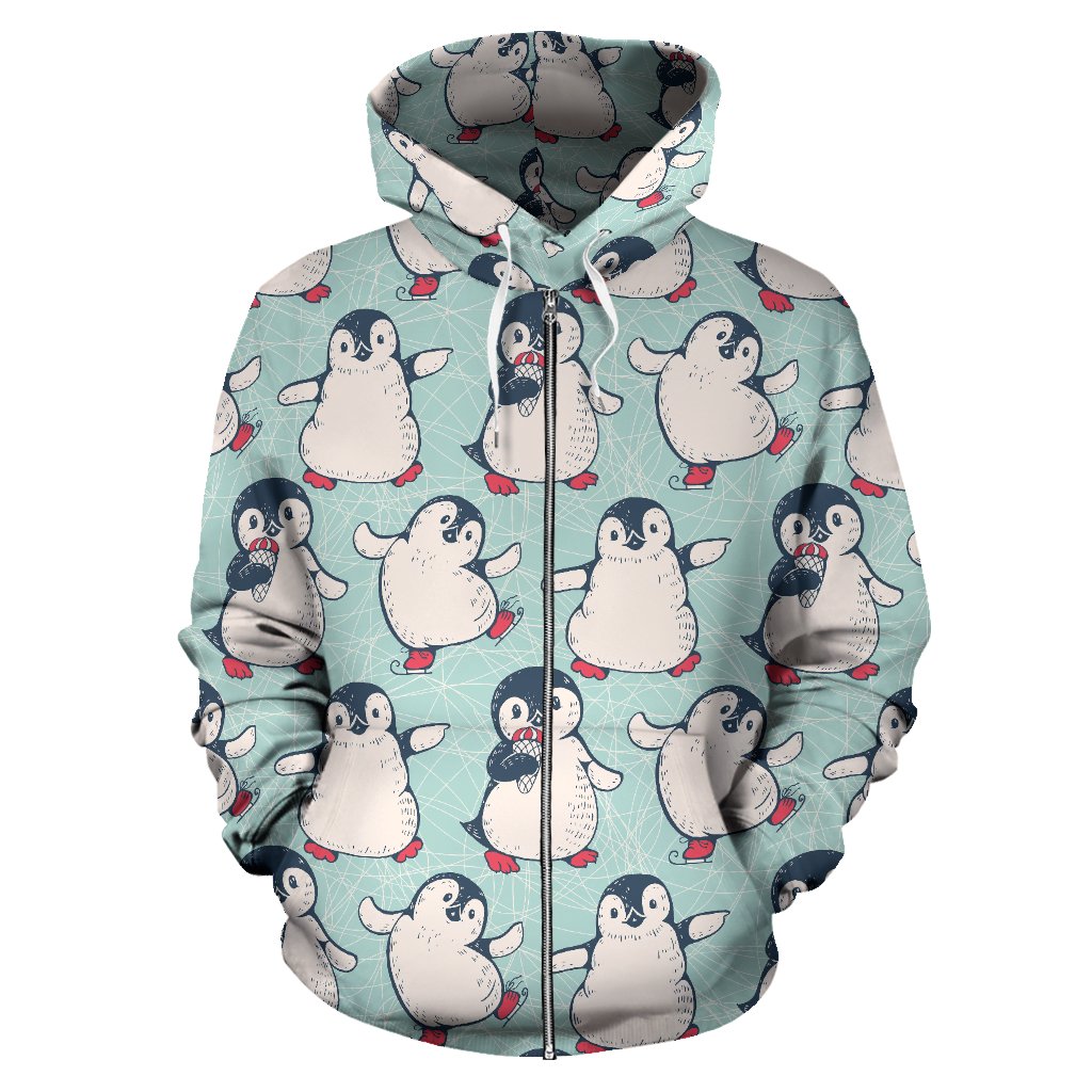 Cute Penguin Pattern Zip Up Hoodie