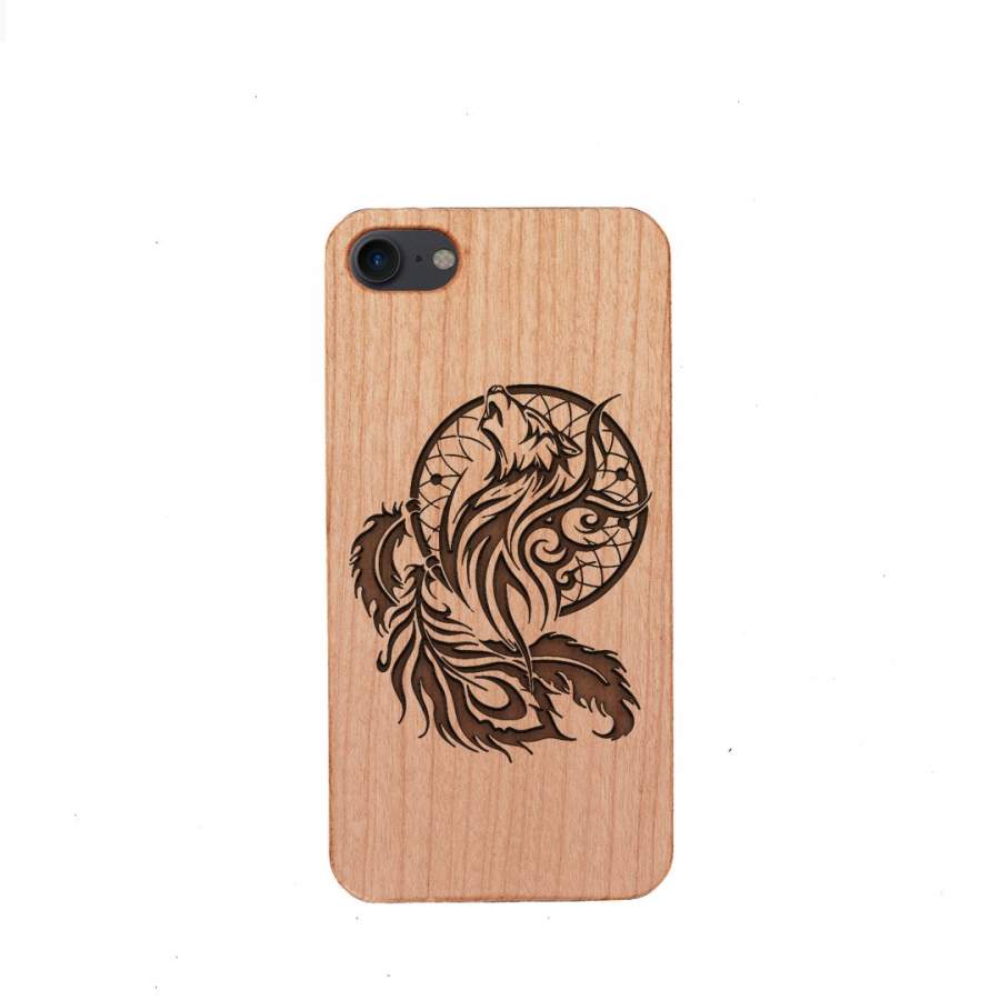 Wood Phone Case for Universal Models – Wolf Dream-catcher 001