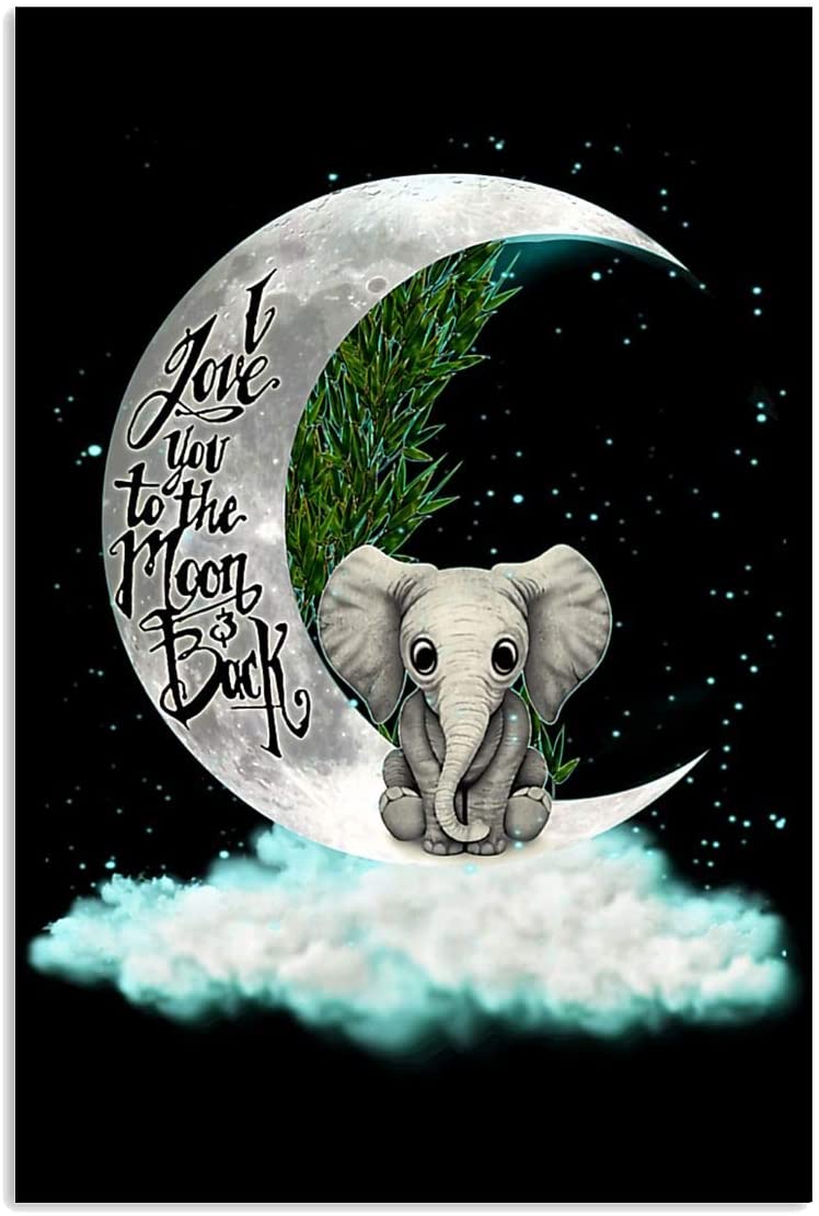 Poster Cute Elephant On The Moon Star Night Sky I Love You To The Moon And Back Wall Posters, Wall Art Home Decor Vintage Posters No Frame