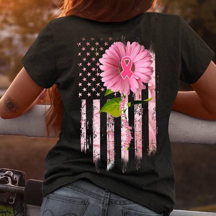 Flower Breast Cancer Awareness America Flag Hope For A Cure T Shirt Hoodie Sweater