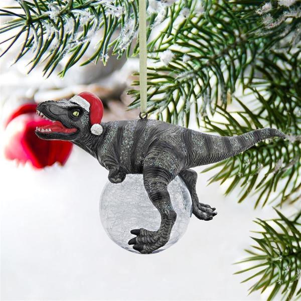 Blitzer The T-Rex Dinosaur Wearing Santa Hat Christmas Hanging Ornament