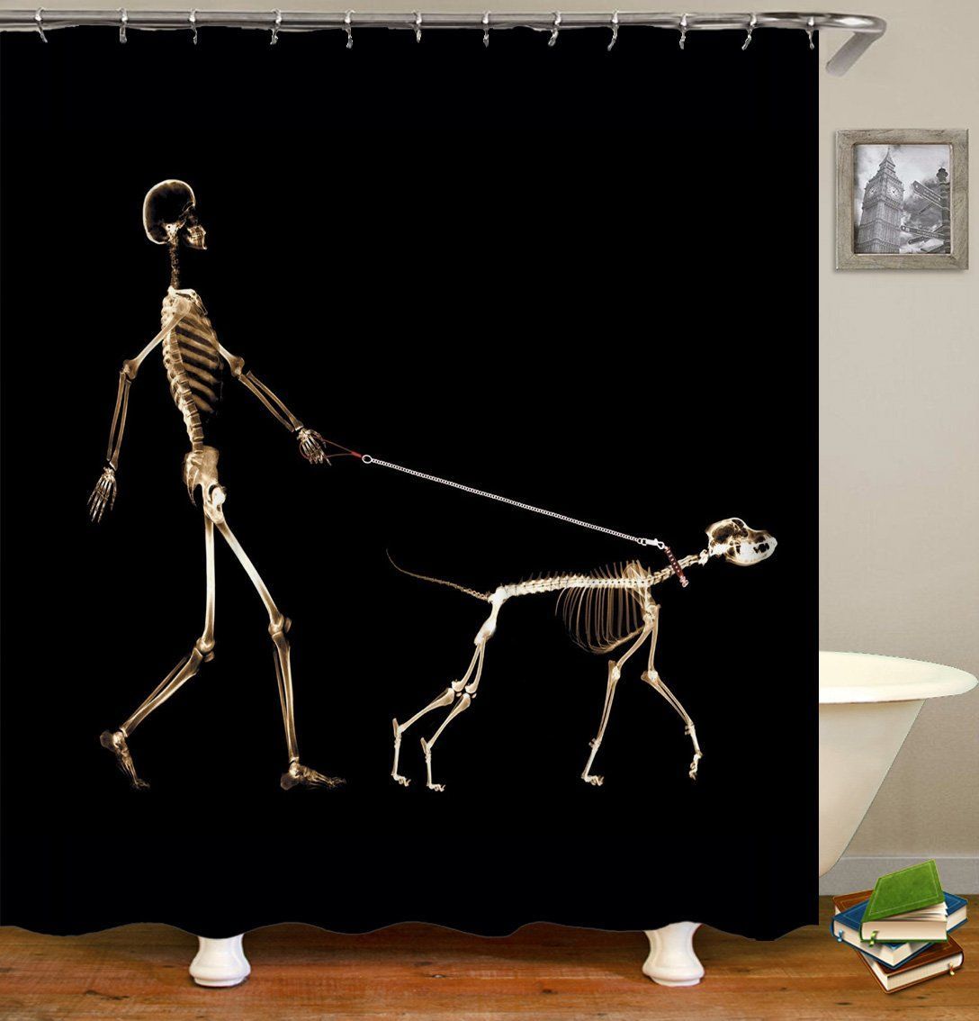 The Skeleton Man And Dog 3D Printed Shower Curtain Gift Home Decoration