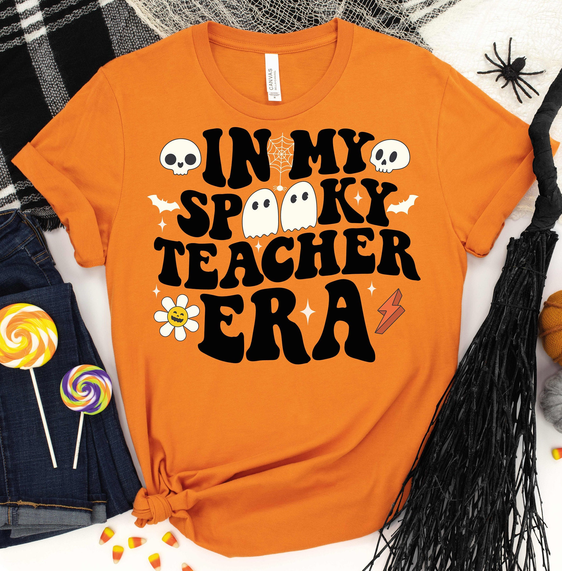 Halloween Teacher Shirt,Retro Spooky Teacher Shirt,Kindergarten Halloween Teacher Shirt,Halloween School Party T-Shirt,Autumn Teacher Shirt Trendy Fashion