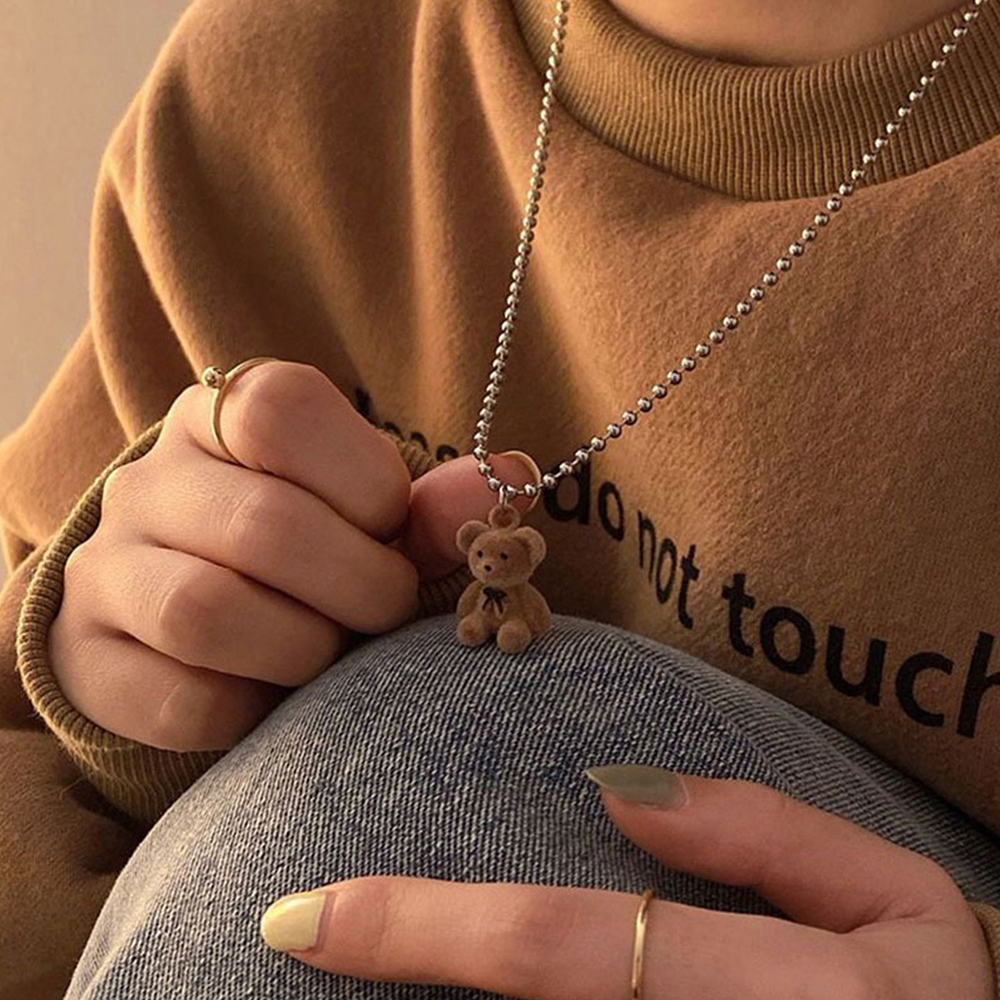 2022 Korean Personality Fashion Cute Plush Bear Pendant Necklace For Girl Women Bear Long Sweater Chain Necklace Collar Jewelry alx