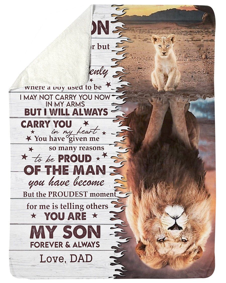 [Personalized Name]  Lion Reflection You Are My Son Forever Dad Fleece Blanket, Sherpa Blanket, Gift For Family Member, Friends Gift, Christmas Gift, Home Decor, Home Living