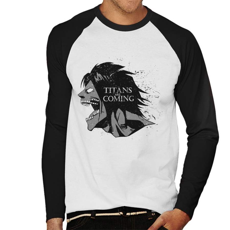 Attack On Titan Game Of Thrones Mix Men’s Baseball Long Sleeved T-Shirt