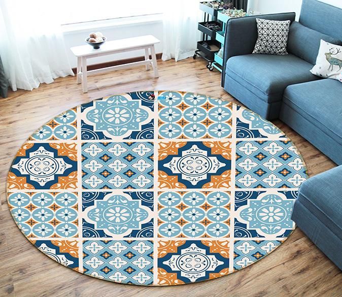 3D Blue Pattern 276 Round Rug – Round Carpet Home Decor