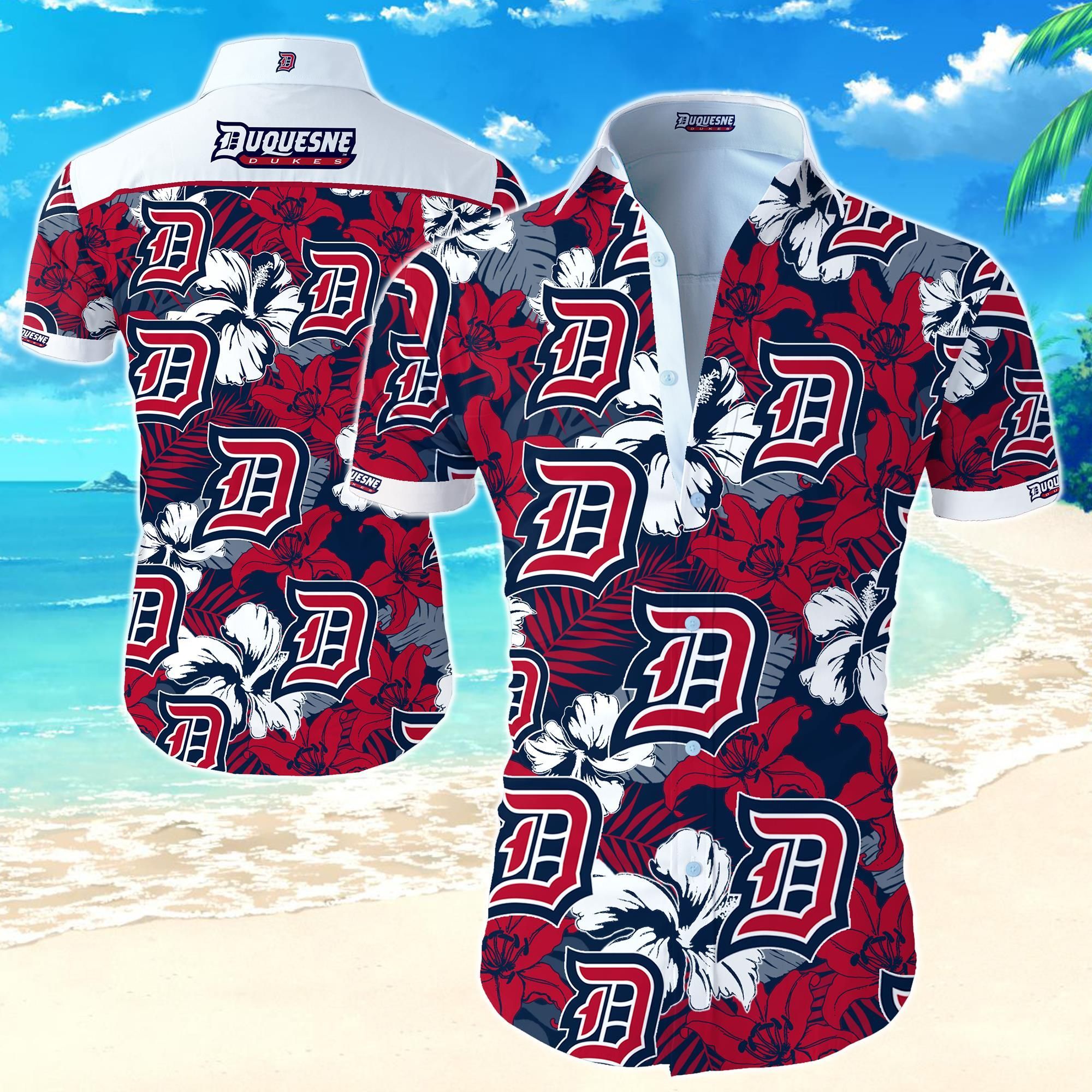 Duquesne Dukes Hawaii Shirt Summer Button Up For Men Beach Wear Short Sleeve Ha62825