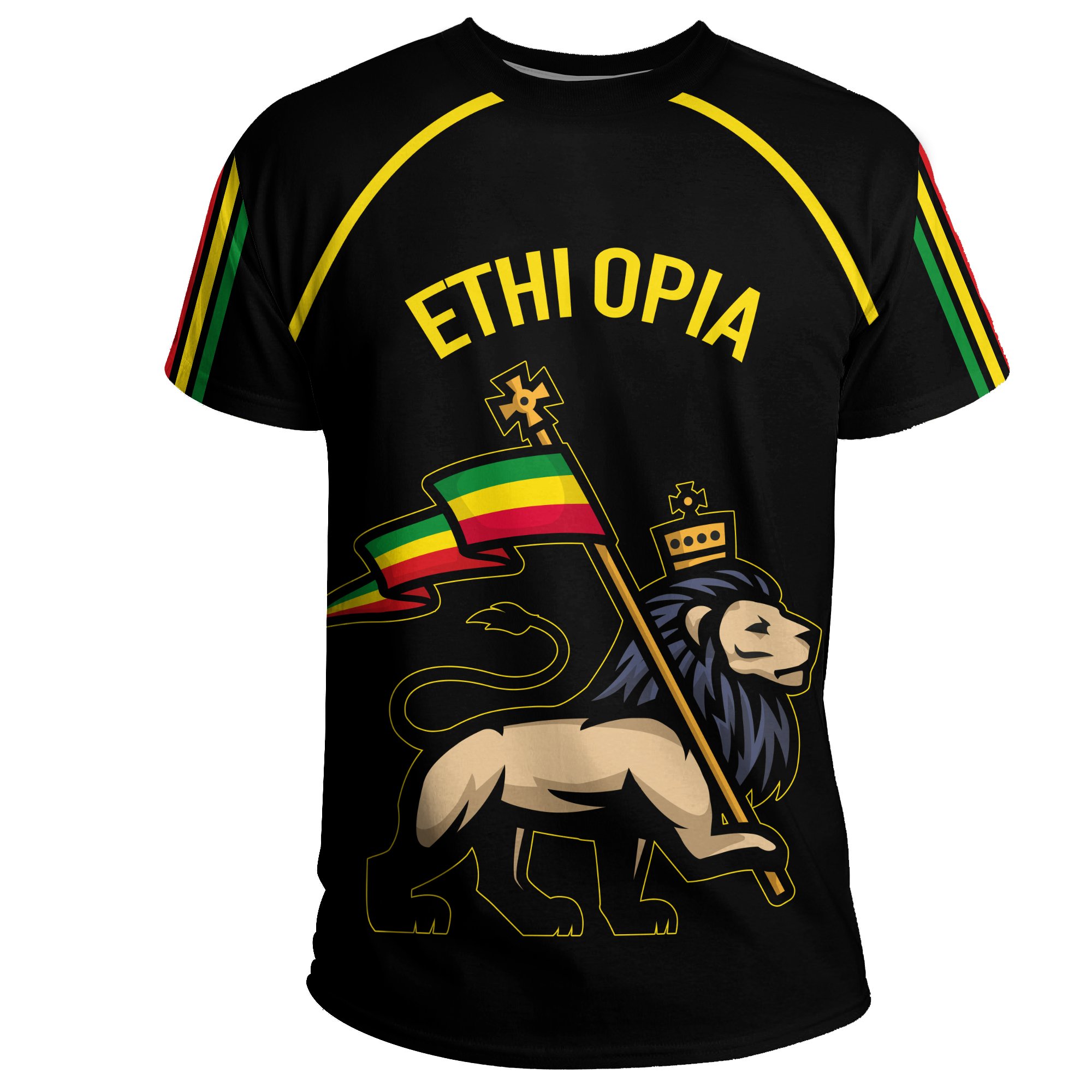 1stTheWorld Ethiopia T-Shirt Flag Lion Black A10