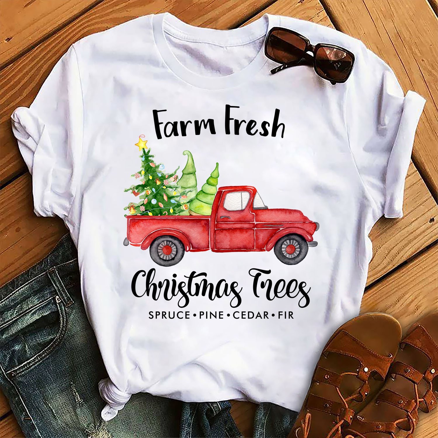 Farm Fresh Christmas Tree Funny Vintage Truck Farm Unisex T-Shirt Hoodie Sweatshirt Plus Size S-5Xl