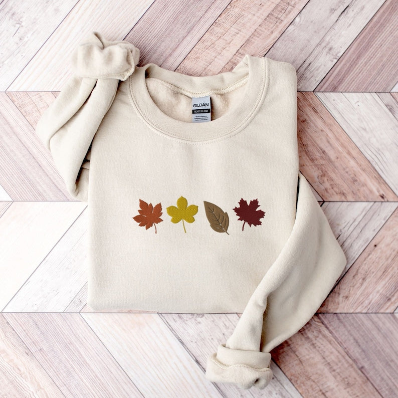 Fall Leaves Embroidered Sweatshirt