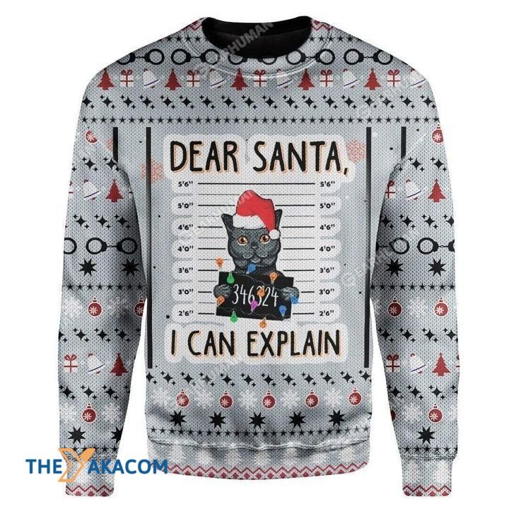 Black Cat Prisoner Dear Santa I Can Explain Gift For Christmas Ugly Christmas Sweater