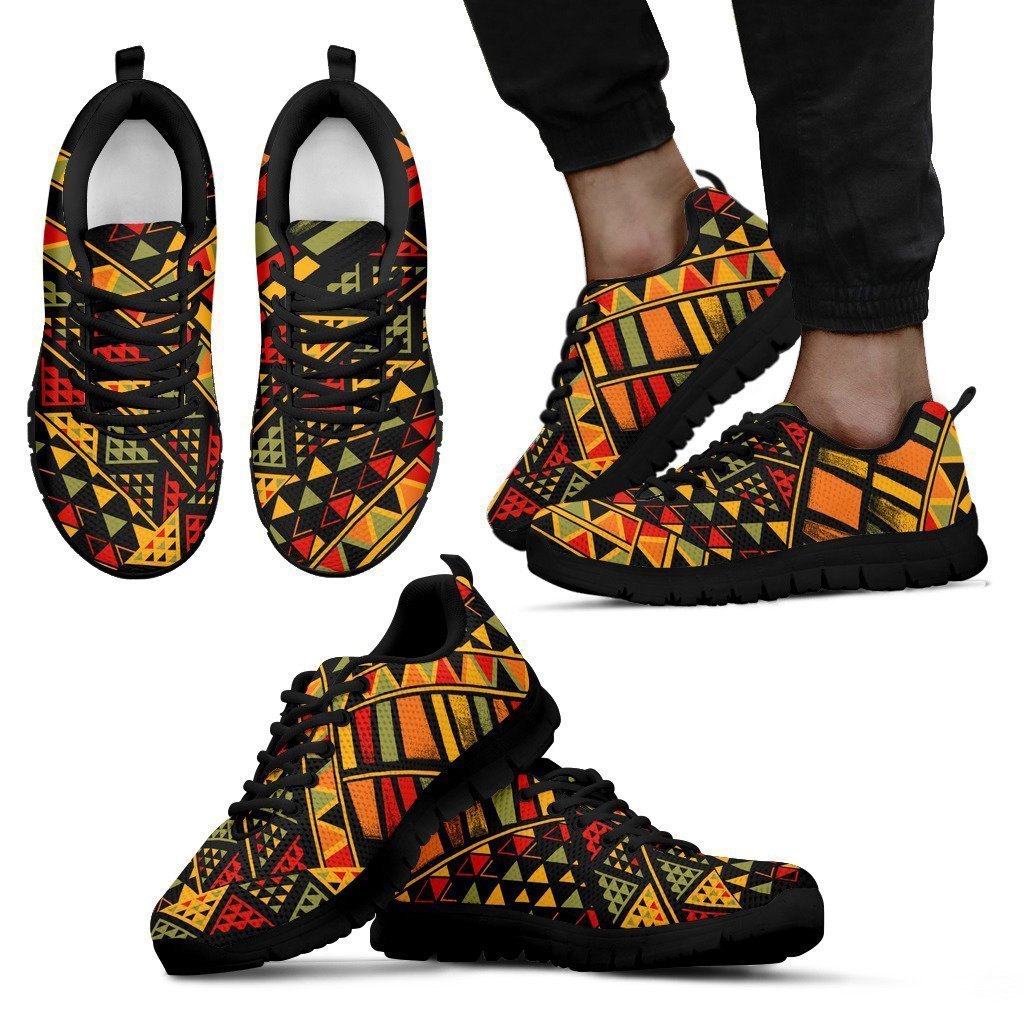 African Dashiki Adinkra Kente Black Sneakers, Sneaker Running Personalized Shoes Custom Name, Text For Women, Men