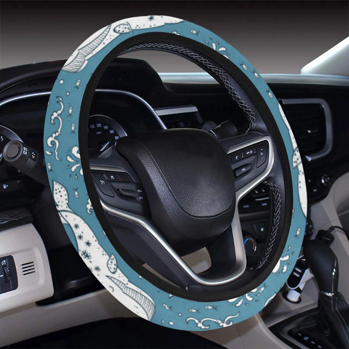 Humpback Whale Pattern Print Design 03 Steering Wheel Cover With Elastic Edge