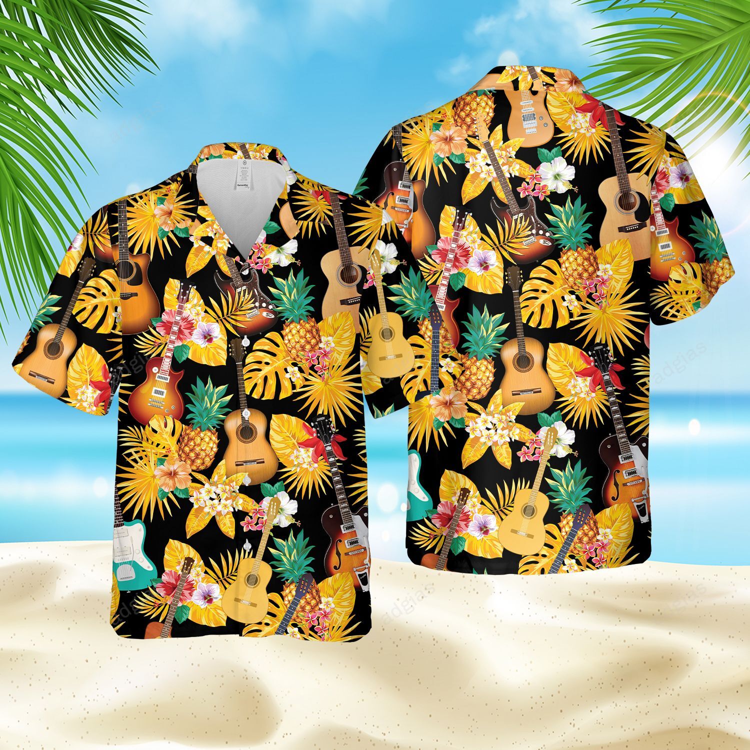 Guitar Tropical Beach Hawaiian Style Shirt Ha47048