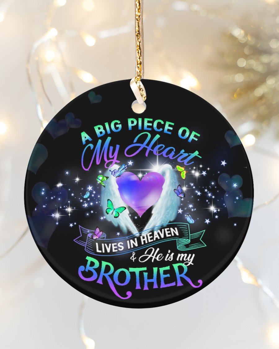 A Big Piece Of My Heart Lives In Heaven My Brother Circle Ornament Gift For Friend Family Porcelain Ceramic Home Decorations Ornament Pendant Christmas Tree