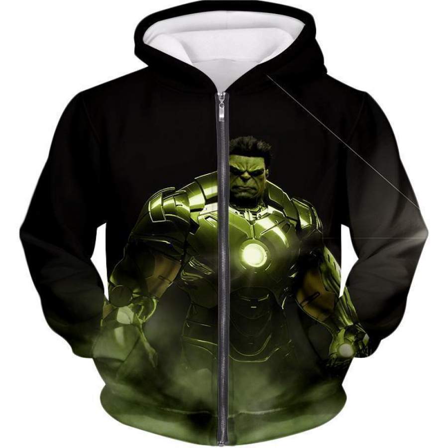 Super Hulk in Iron Mans Hulkbuster Suit Black Zip Up Hoodie