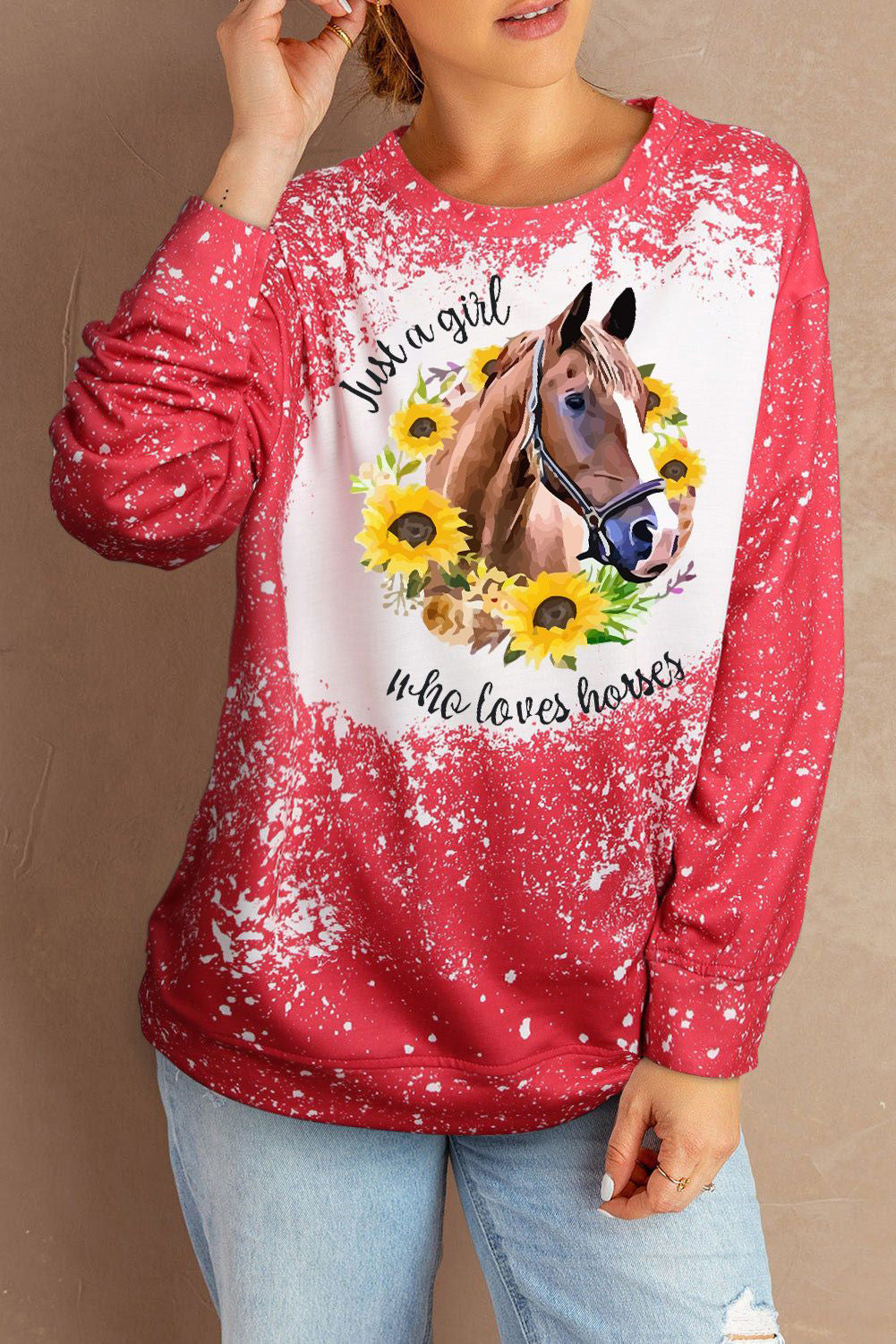 Western Horse Red Animal Long Sleeve Sweatshirt