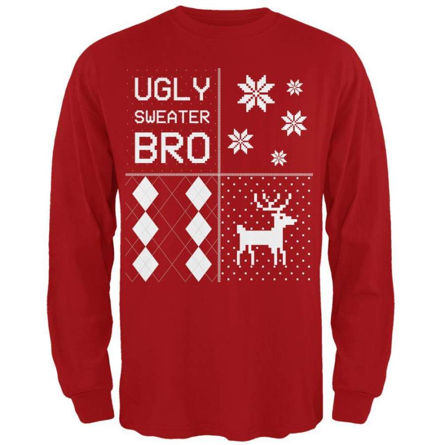 Ugly Sweater Bro XMAS Sweater Festive Blocks Red Adult Long Sleeve T-Shirt