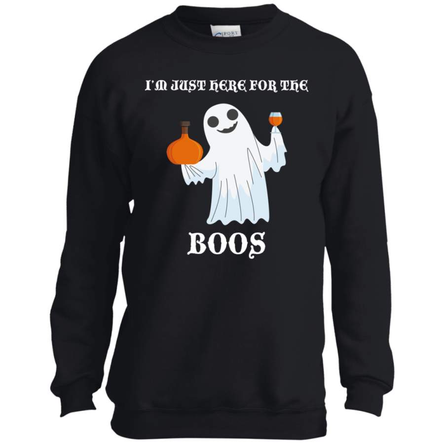 I’m just here for the boos, funny Halloween drinking wine Youth LS shirt/Sweatshirt/Hoodie