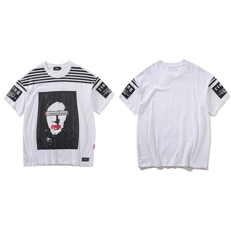 Summer Short Sleeve T-Shirt Print Men Hip Hop  Street wear Striped Creative Casual Tops Tees Cotton