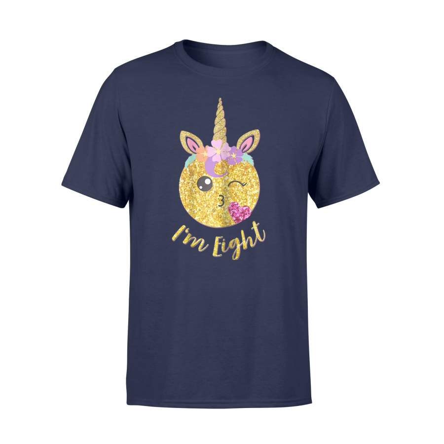 8 Yrs Old Girl Unicorn Emoticon 8th Birthday T Shirt