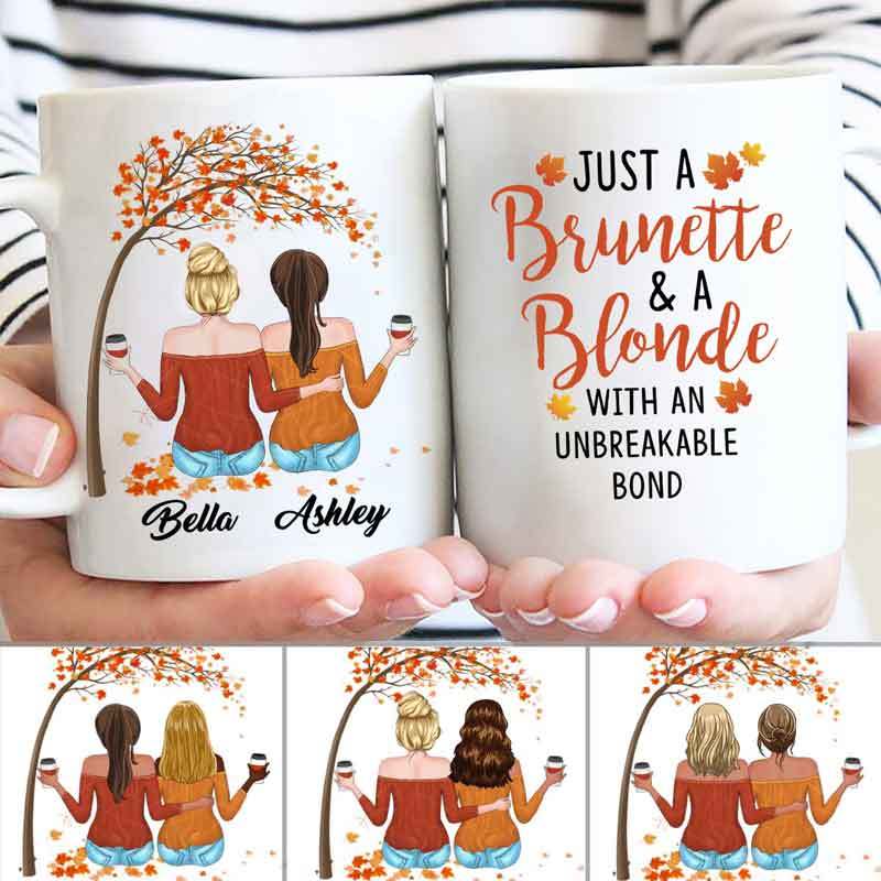 Fall Season Blonde And Brunette Besties Personalized Coffee Mug